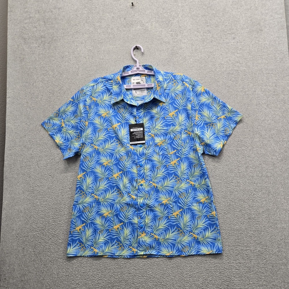 Savage Tacticians Co. Men Button Up Shirt L Blue Floral Guns Brass Knuckles NWT